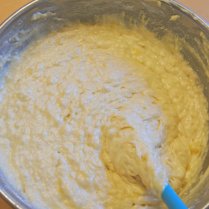 Mix flour and banana mixture together until just incorporated